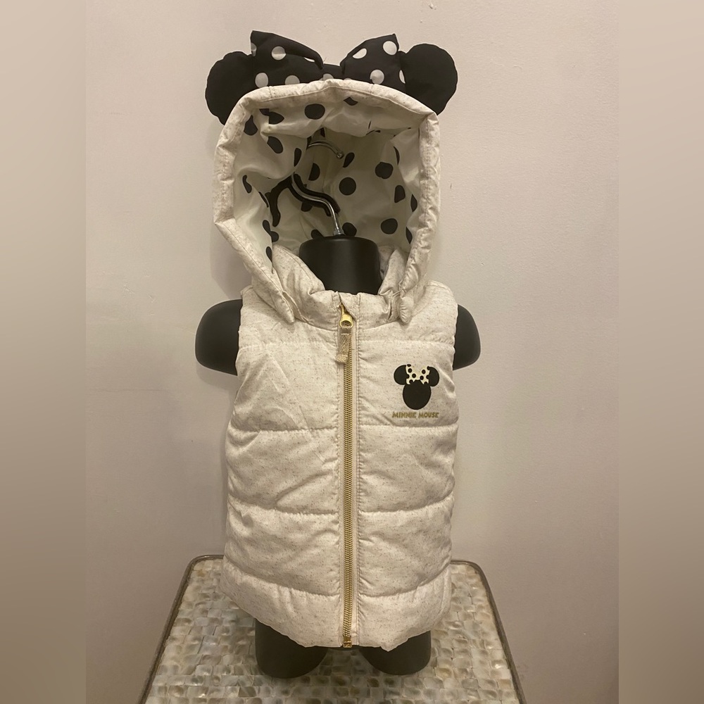 H&M GIRLS BABY MINNIE MOUSE PUFFER VEST SIZE 6-9 MONTHS WHITE W/BLACK POLKA DOTS